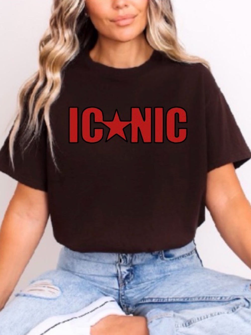 ICONIC Star Graphic Tee - Black with Red Print